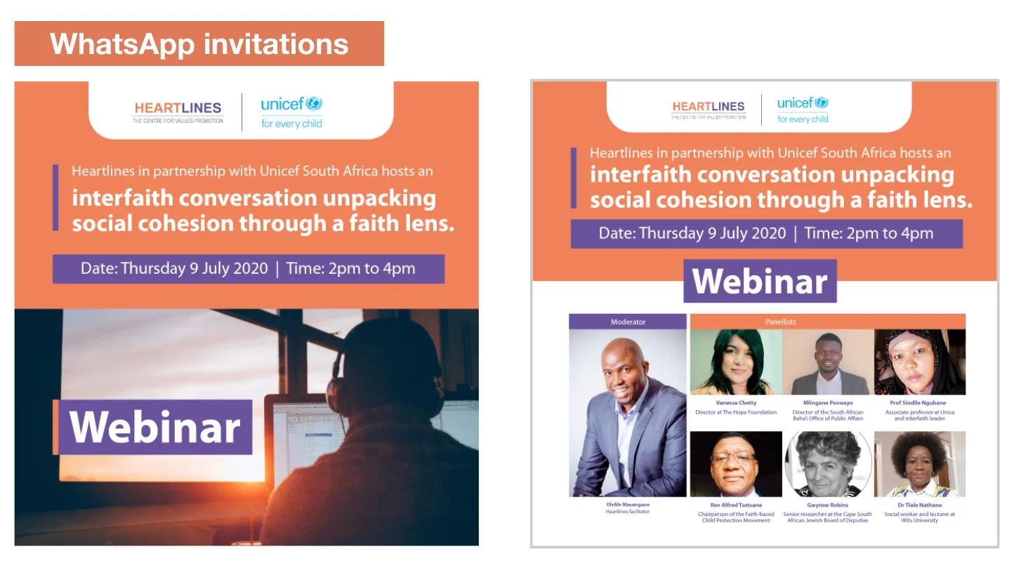 Heartlines webinar invitations sent via Whats App