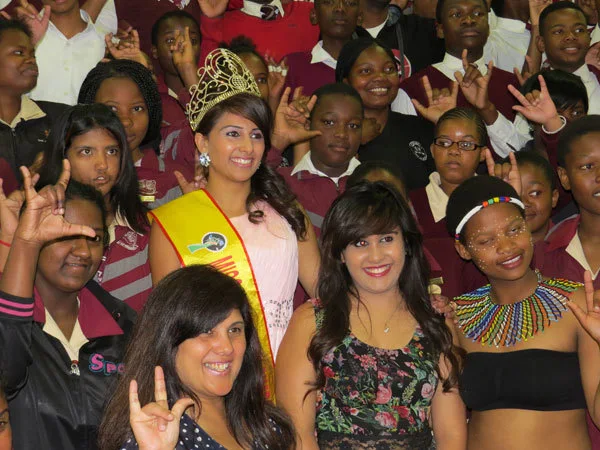 Miss India Worldwide Nehal Bhogaita Surrounded By Pupils Of V N Naik School For The Deaf In Newlands