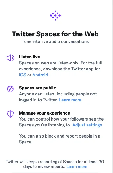 Twitter Spaces functionality