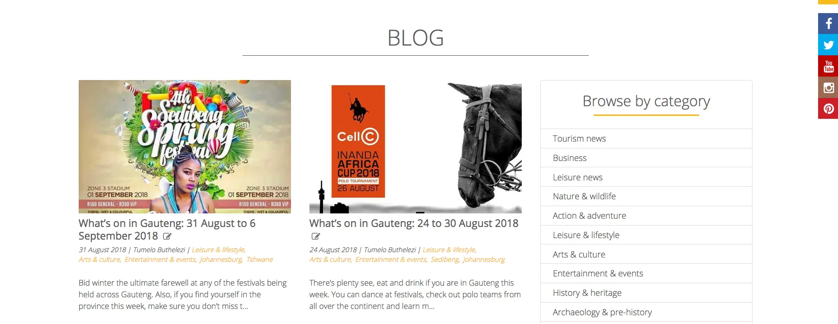The blog landing page on the GTA website