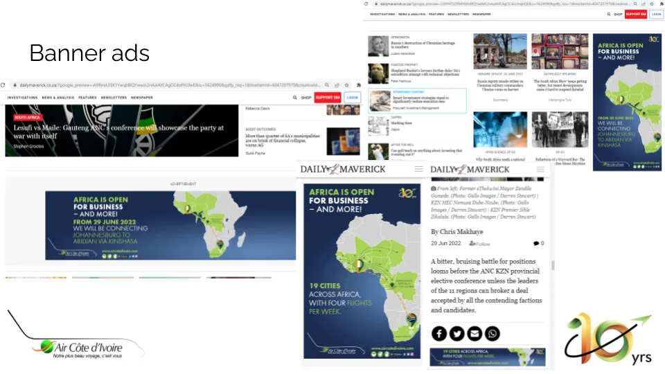Air Côte d’Ivoire’s Johannesburg-Abidjan route banner ads