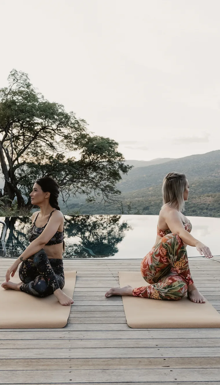 Yoga stretch at pool
